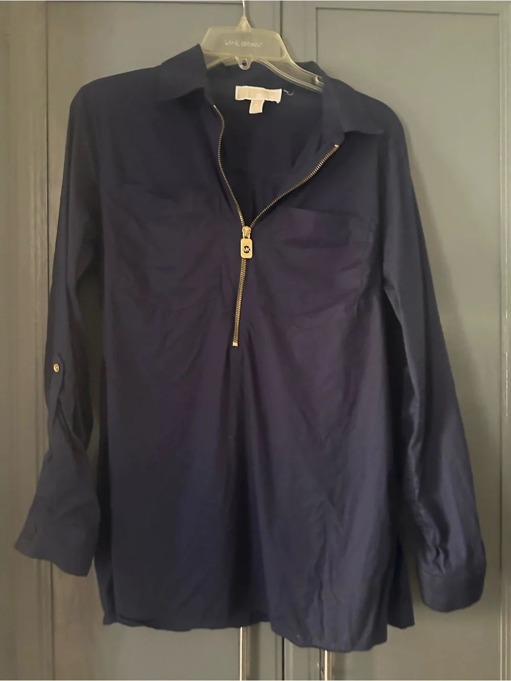 Michael Kors Navy Top with Gold MK Zipper M